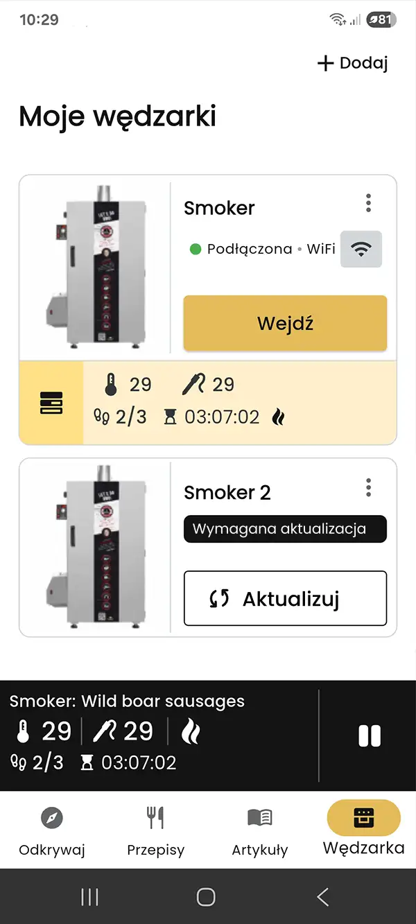 Lista wędzarni przypisanych do konta