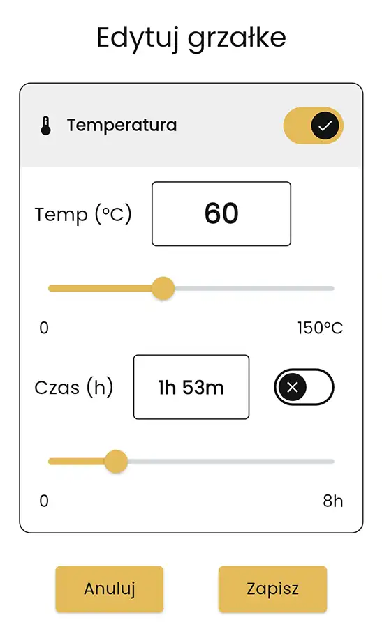 Temperatura – główny przełącznik on/off – ekran 1