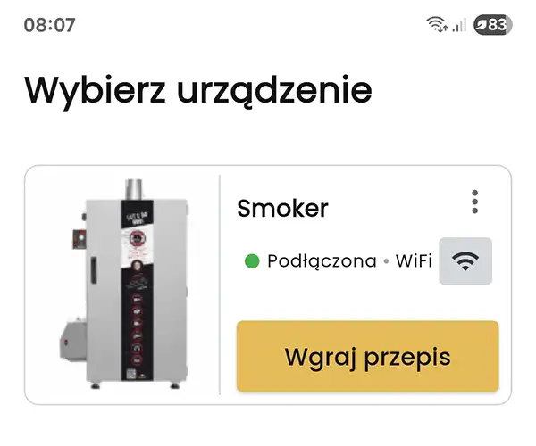 Wybór urządzenia do wgrania przepisu