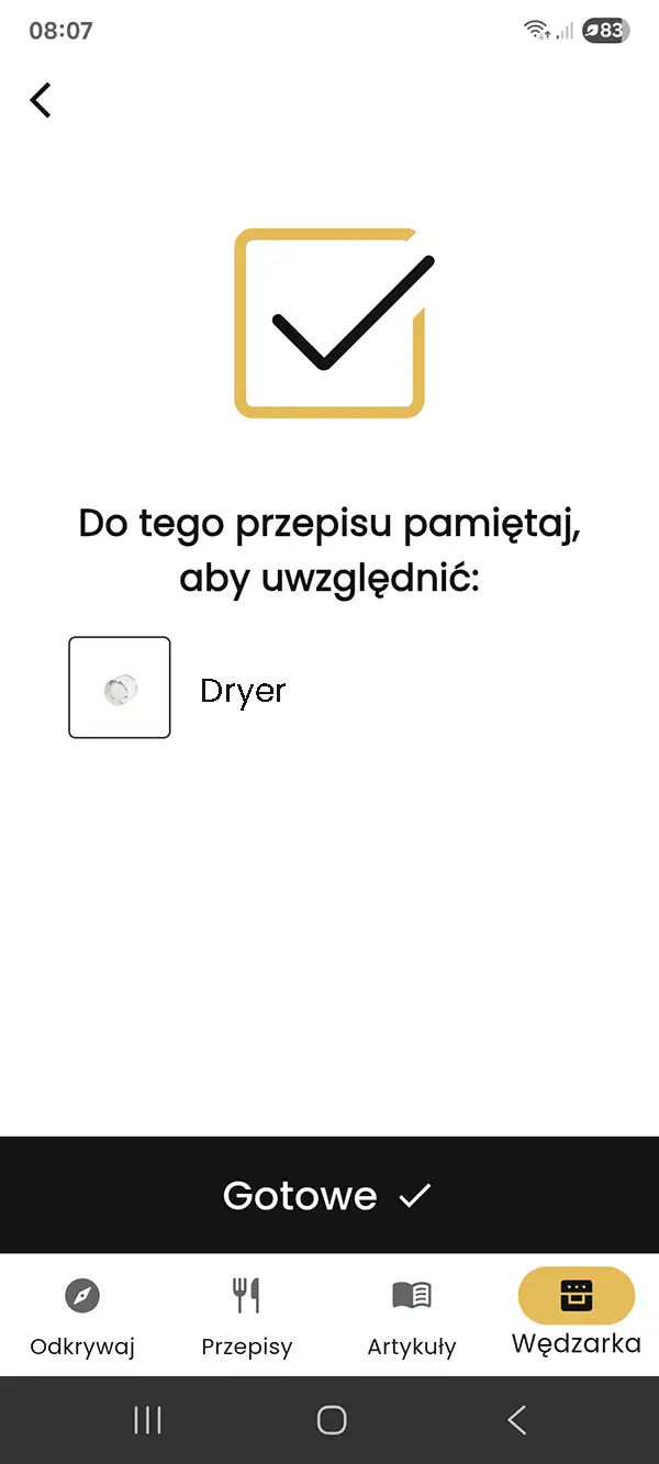 Lista dodatków przed importem przepisu