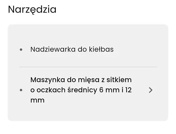 Lista narzędzi potrzebnych do przepisu
